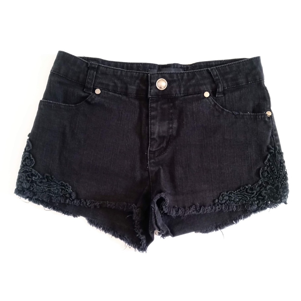 Ambiance Apparel  Black Shorts with Crochet design